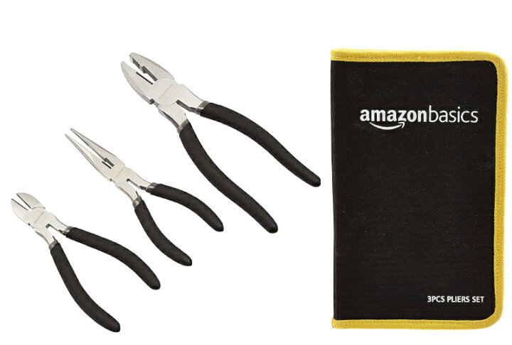 在庫処分】AmazonBasics プライヤー 3本 セット ナイロンケース付 ニッパー 6インチ ロングノーズ 6インチ コンビネーション 8インチ